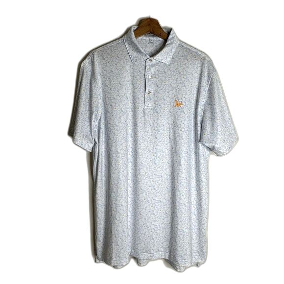 Peter Millar Polo Shirt Mens Large Blue Floral Print Summer Comfort Golf Stretch - Picture 2 of 10